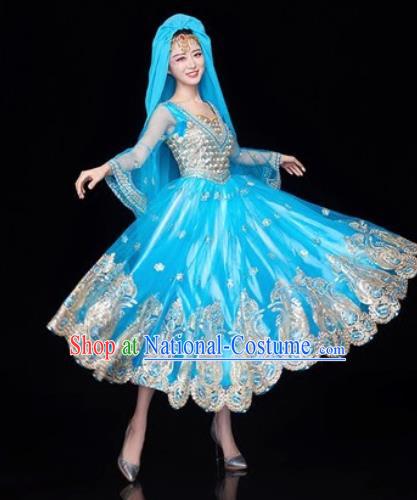 Chinese Traditional Opening Dance Blue Bubble Dress Modern Dance Chorus Stage Performance Costume for Women