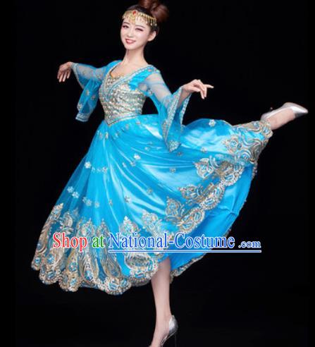 Chinese Traditional Opening Dance Blue Bubble Dress Modern Dance Chorus Stage Performance Costume for Women