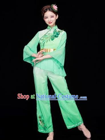 Traditional Chinese Folk Dance Stage Show Clothing Group Yangko Dance Green Costume for Women