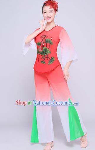 Chinese Traditional Folk Dance Fan Dance Watermelon Red Clothing Group Yangko Dance Costume for Women