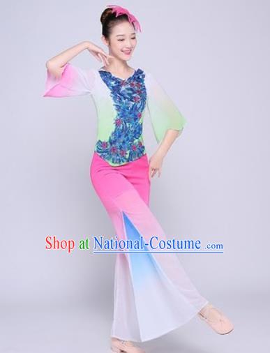 Chinese Traditional Folk Dance Fan Dance Pink Clothing Group Yangko Dance Costume for Women