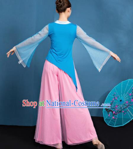 Traditional Chinese Folk Dance Stage Show Clothing Group Fan Dance Blue Costume for Women