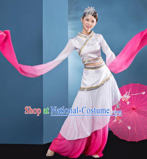 Chinese Traditional Umbrella Dance Pink Dress Classical Lotus Dance Stage Performance Costume for Women