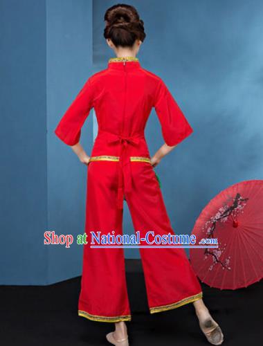 Traditional Chinese Folk Dance Stage Show Clothing Group Fan Dance Red Costume for Women