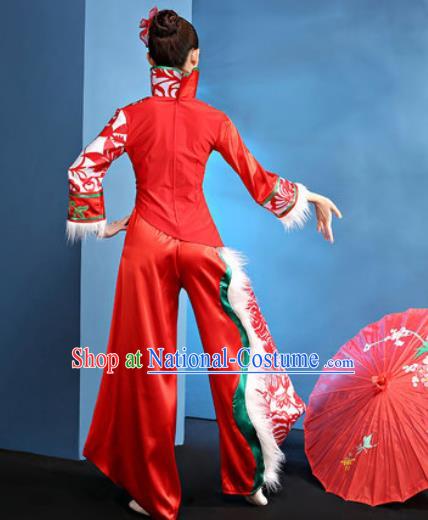 Traditional Chinese Folk Dance Stage Show Clothing Group Fan Dance Yangko Red Costume for Women