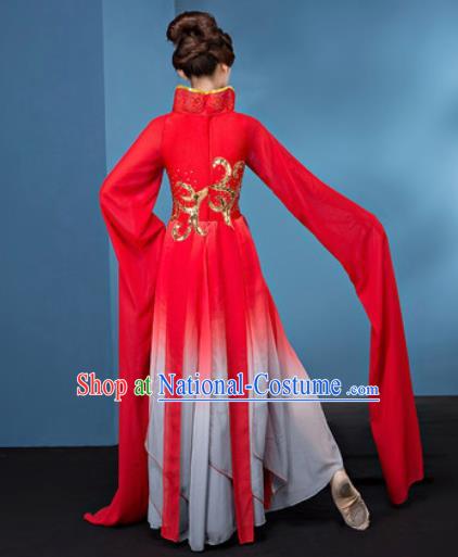 Chinese Traditional Umbrella Dance Red Water Sleeve Dress Classical Lotus Dance Stage Performance Costume for Women