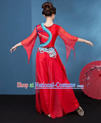 Traditional Chinese Folk Dance Yangko Stage Show Clothing Group Fan Dance Red Veil Costume for Women