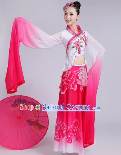 Chinese Traditional Umbrella Dance Rosy Dress Classical Lotus Dance Stage Performance Costume for Women