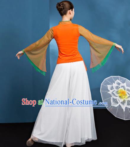 Traditional Chinese Folk Dance Stage Show Clothing Group Fan Dance Orange Costume for Women