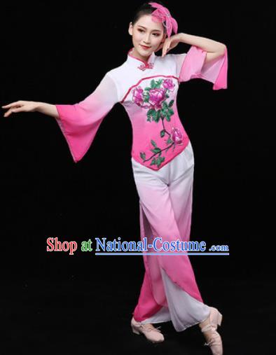 Chinese Traditional Fan Dance Pink Clothing Folk Dance Group Yangko Dance Stage Performance Costume for Women