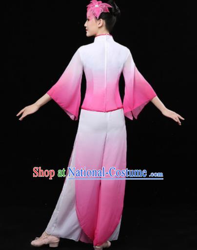 Chinese Traditional Fan Dance Pink Clothing Folk Dance Group Yangko Dance Stage Performance Costume for Women