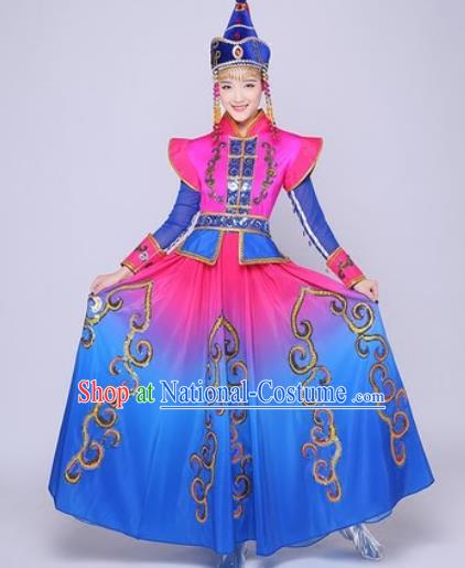 Traditional Chinese Mongol Nationality Folk Dance Dress Mongolian National Ethnic Costume for Women