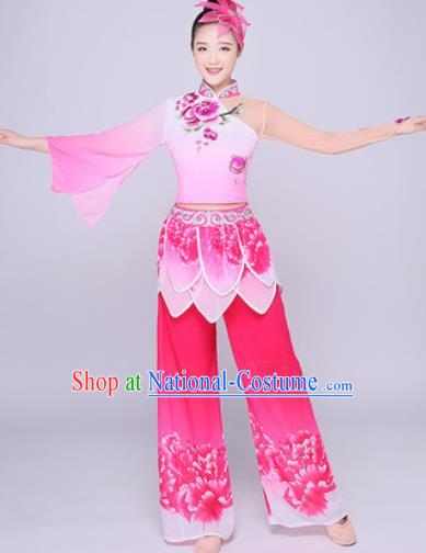 Chinese Traditional Folk Dance Lotus Dance Pink Clothing Group Yangko Dance Costume for Women