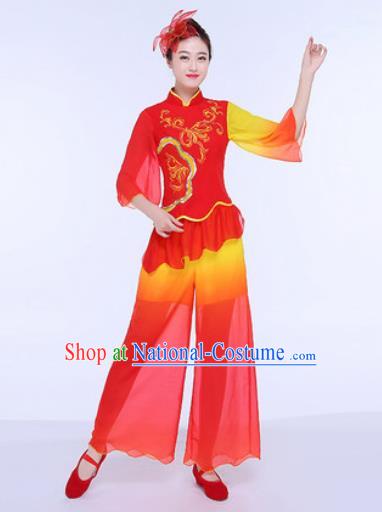 Chinese Traditional Folk Dance Group Dance Red Clothing Yangko Fan Dance Costume for Women