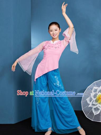 Traditional Chinese Folk Dance Stage Show Clothing Group Fan Dance Pink Costume for Women