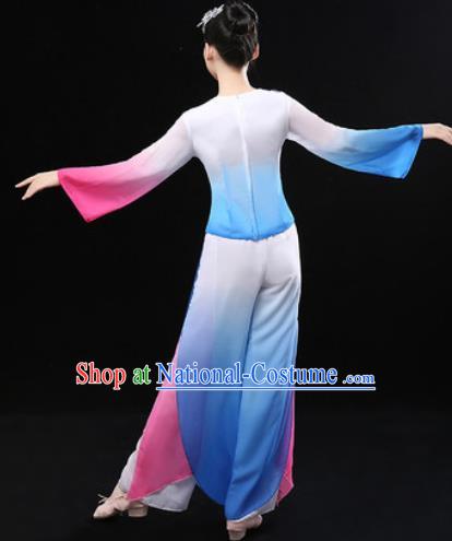 Chinese Traditional Fan Dance Blue Clothing Folk Dance Group Yangko Dance Stage Performance Costume for Women