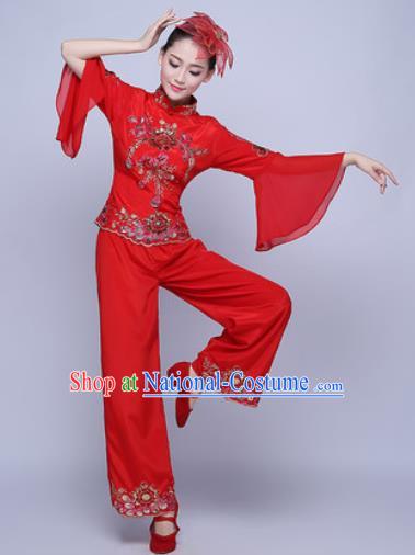 Traditional Chinese Folk Dance Group Dance Red Clothing Yangko Dance Costume for Women