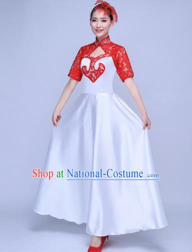 Chinese Traditional Chorus Red Lace Dress Opening Dance Modern Dance Stage Performance Costume for Women