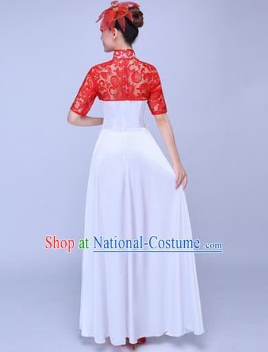 Chinese Traditional Chorus Red Lace Dress Opening Dance Modern Dance Stage Performance Costume for Women