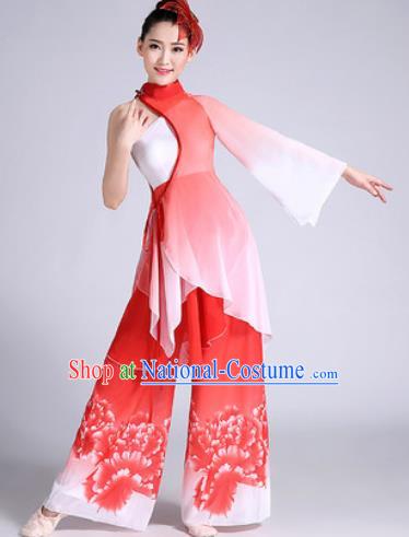 Chinese Traditional Classical Dance Fan Dance Red Dress Umbrella Dance Stage Performance Costume for Women