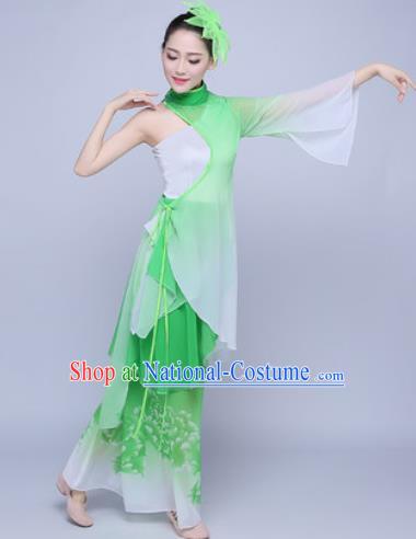 Chinese Traditional Classical Dance Fan Dance Green Dress Umbrella Dance Stage Performance Costume for Women