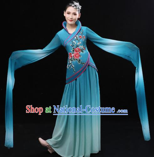 Chinese Traditional Classical Lotus Dance Deep Green Dress Umbrella Dance Stage Performance Costume for Women