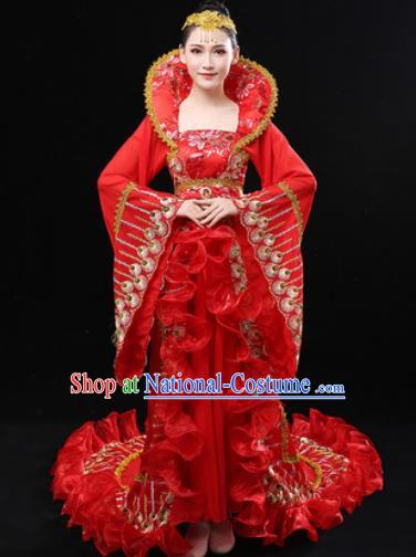 Chinese Traditional Classical Dance Ancient Imperial Consort Red Dress Umbrella Dance Stage Performance Costume for Women