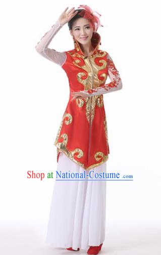 Traditional Chinese Mongol Nationality Folk Dance Red Dress Mongolian National Ethnic Costume for Women