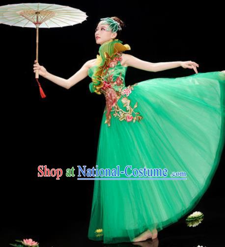 Chinese Traditional Opening Dance Green Veil Dress Modern Dance Stage Performance Costume for Women