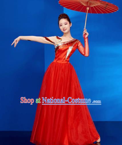 Chinese Traditional Opening Dance Chorus Red Dress Modern Dance Stage Performance Costume for Women