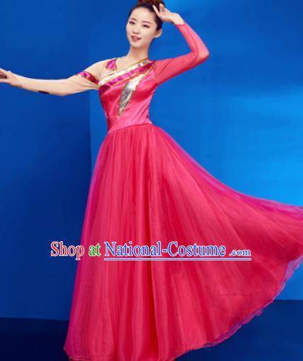 Chinese Traditional Opening Dance Chorus Rosy Dress Modern Dance Stage Performance Costume for Women