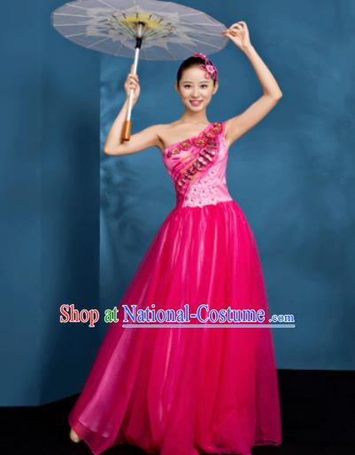 Chinese Traditional Opening Dance Chorus Dress Modern Dance Stage Performance Rosy Costume for Women