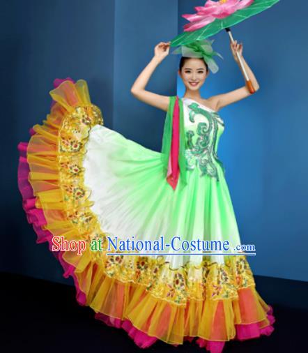 Chinese Traditional Opening Dance Chorus Green Dress Modern Dance Stage Performance Costume for Women