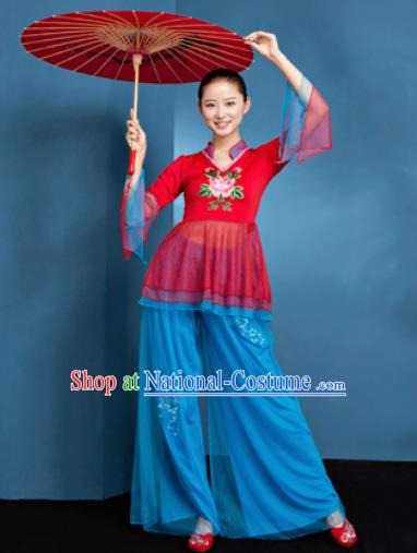 Traditional Chinese Folk Dance Fan Dance Veil Clothing Yangko Dance Costume for Women