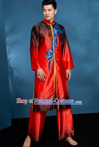 Traditional Chinese Folk Dance Clothing Drum Dance Red Costume for Men