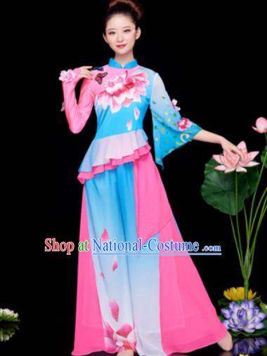 Traditional Chinese Folk Dance Stage Show Blue Clothing Yangko Dance Costume for Women