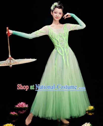 Chinese Traditional Opening Dance Chorus Green Veil Dress Modern Dance Stage Performance Costume for Women