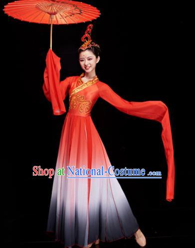 Chinese Traditional Umbrella Dance Water Sleeve Red Dress Classical Dance Stage Performance Costume for Women