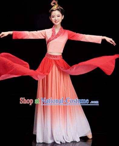 Chinese Traditional Umbrella Dance Red Dress Classical Dance Stage Performance Costume for Women