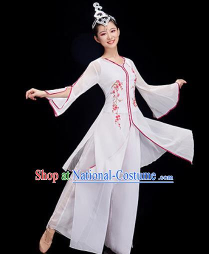 Chinese Traditional Umbrella Dance White Dress Classical Dance Stage Performance Costume for Women