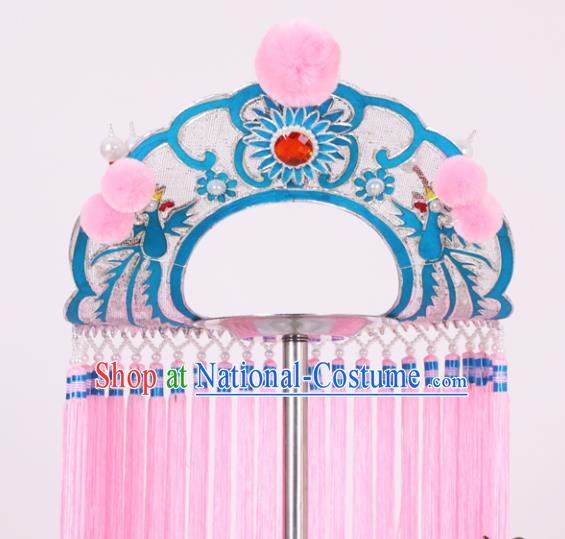 Chinese Traditional Peking Opera Fisher Maiden Pink Tassel Hat Classical Beijing Opera Headwear for Women