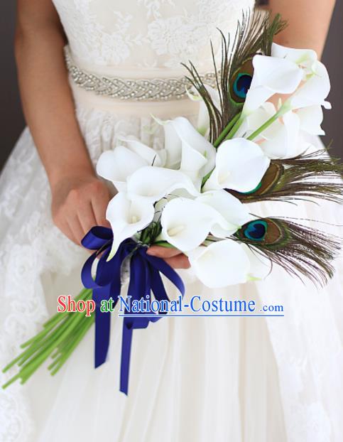 Top Grade Wedding Bridal Bouquet Hand White Common Callalily Bunch for Women