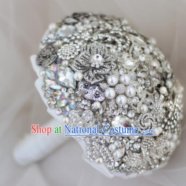 Top Grade Wedding Bridal Bouquet Hand Emulational Crystal Tied Bouquet Flowers for Women