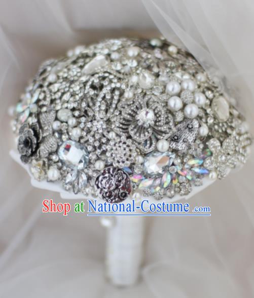 Top Grade Wedding Bridal Bouquet Hand Emulational Crystal Tied Bouquet Flowers for Women