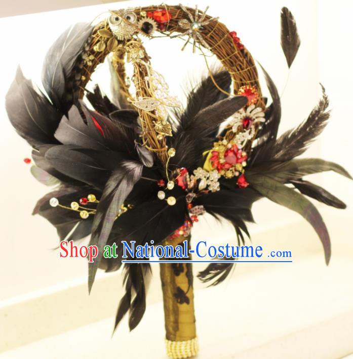 Top Grade Wedding Bridal Bouquet Hand Black Feather Ball Tied Bouquet Flowers for Women