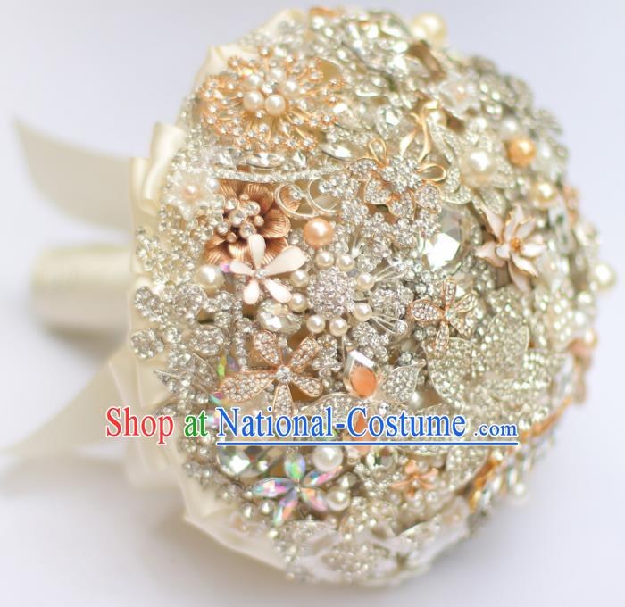 Top Grade Wedding Bridal Bouquet Hand Emulational Crystal Ball Tied Bouquet Flowers for Women