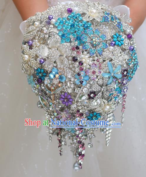 Top Grade Wedding Bridal Bouquet Hand Crystal Flowers Ball Tied Bouquet Flowers for Women