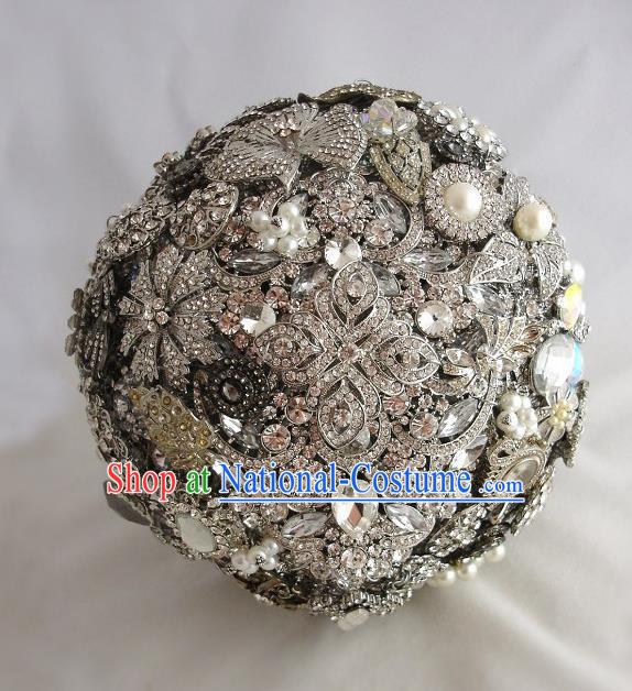 Top Grade Wedding Bridal Bouquet Hand Crystal Black Ball Tied Bouquet Flowers for Women