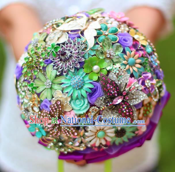 Top Grade Wedding Bridal Bouquet Hand Crystal Flowers Ball Tied Bouquet Flowers for Women