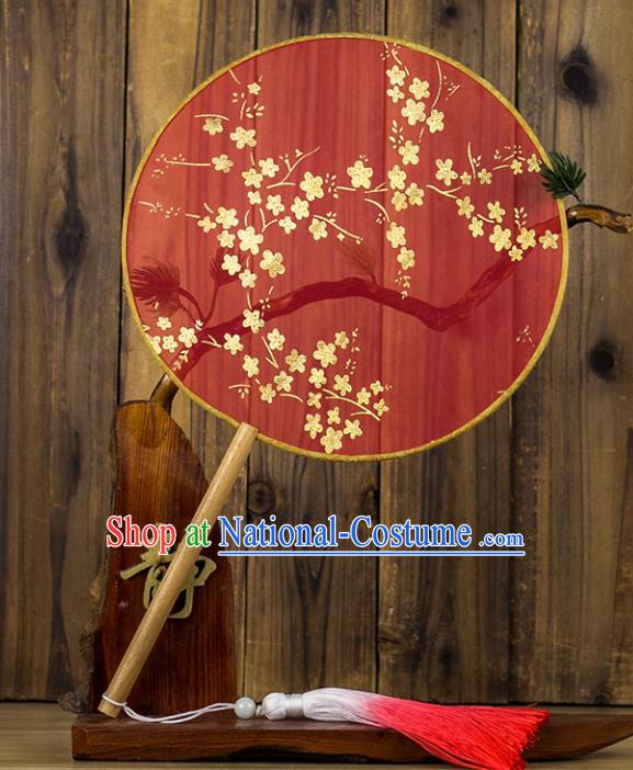 Chinese Traditional Wedding Round Fans Classical Bride Red Palace Fan for Women